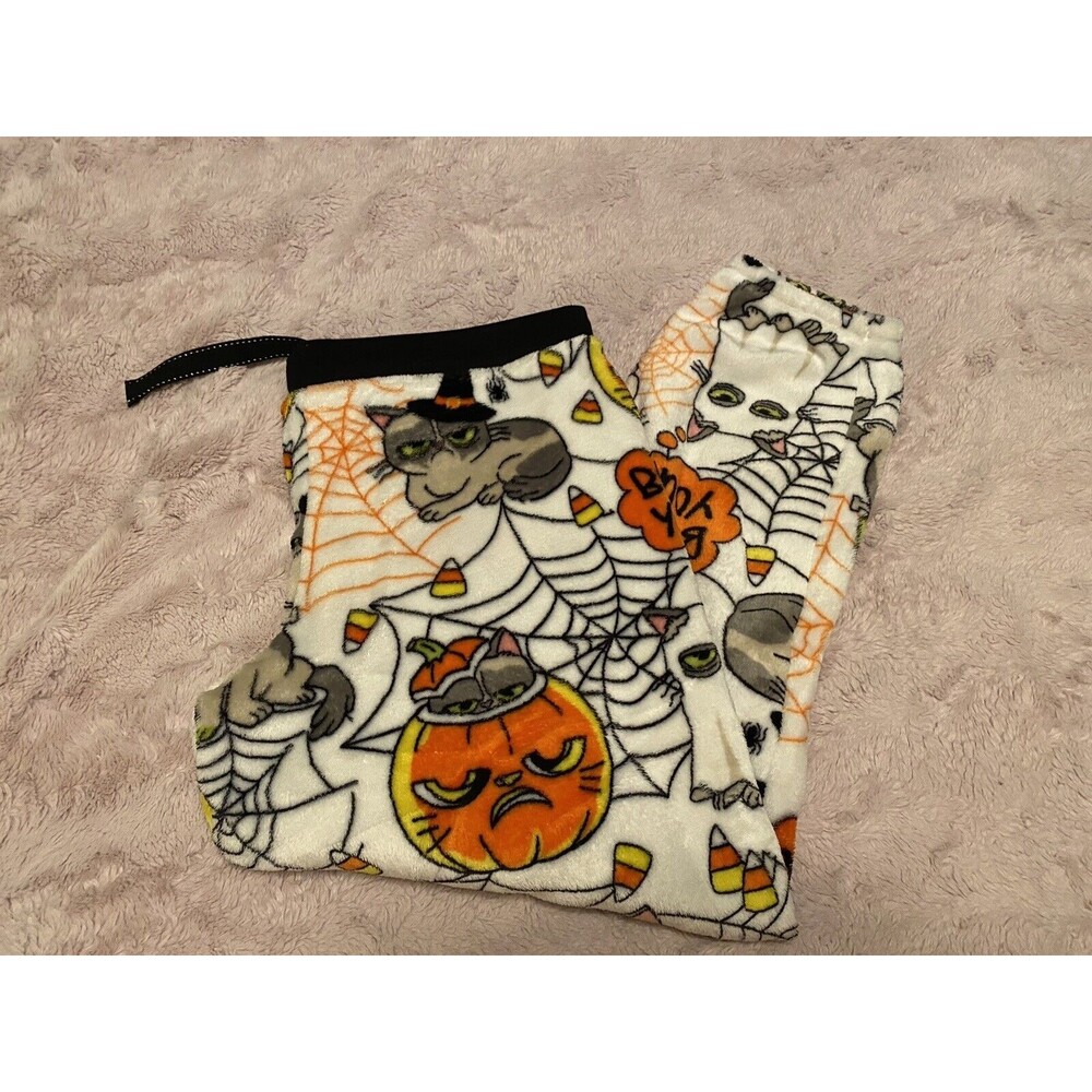 Grumpy Cat Halloween Pajama Bottom Pants XL Jack o Lantern Ghost pumpkins cats